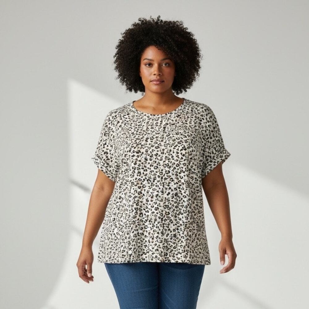 Banana Republic Factory Leopard Print Short Sleeve tunic top Soft Knit XL